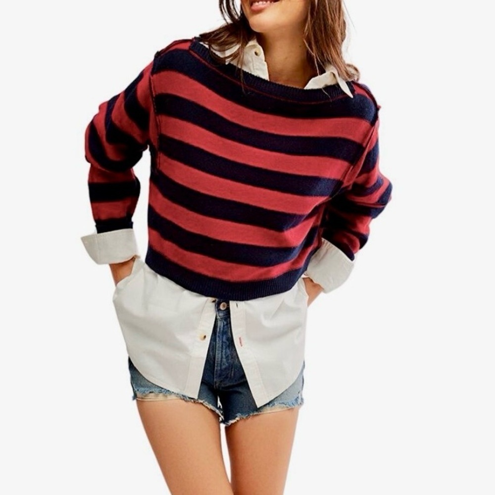 Free People Into The Blue Striped Sweater - Picture 2 of 7